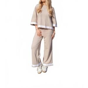 NEW MARGITTES short sleeve top with trim in beige